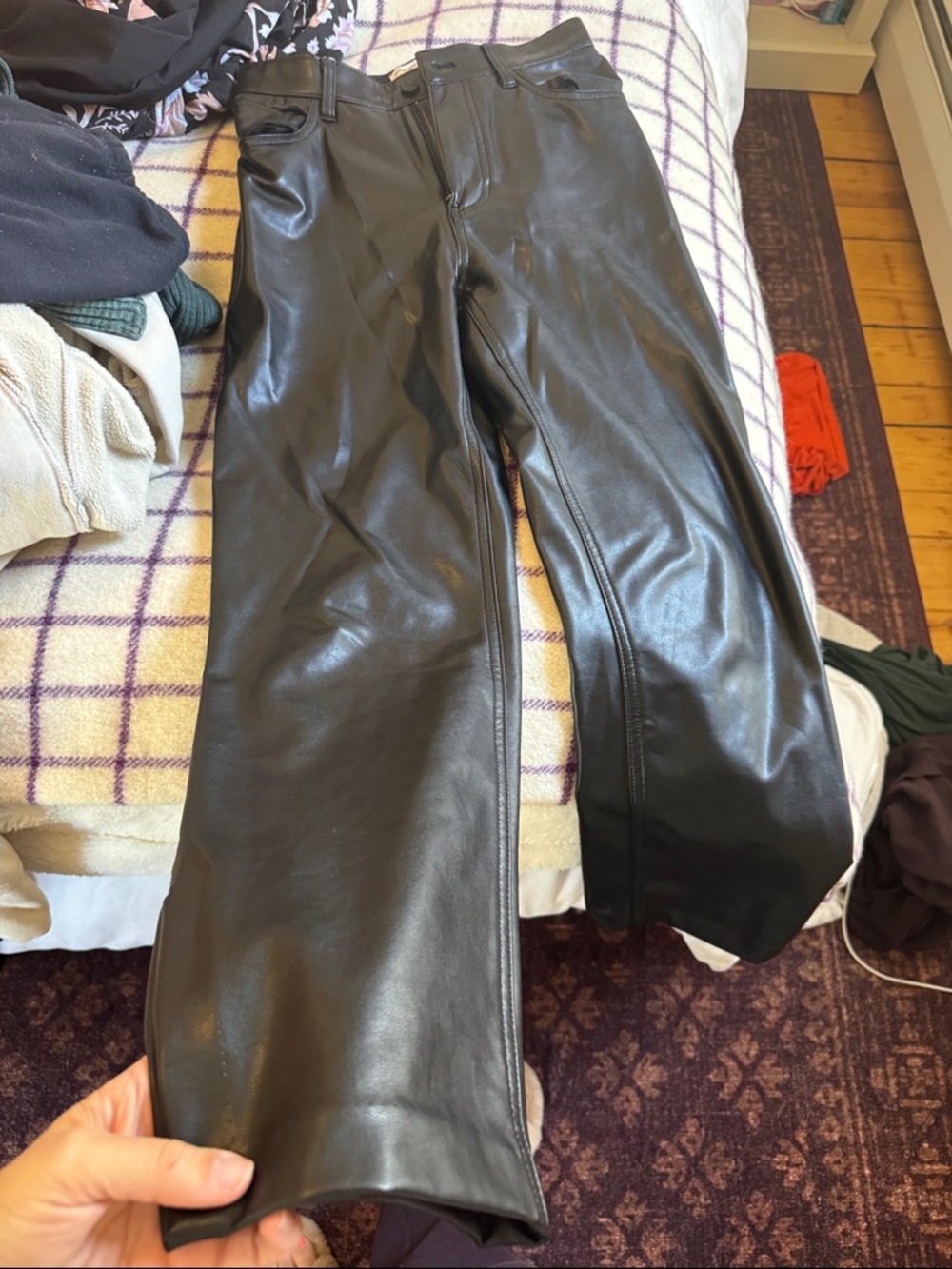 Abercrombie & Fitch Black Faux Leather Wide-Leg Pants